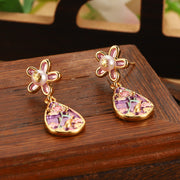 handmade oil painting dripping glaze flowers earrings
