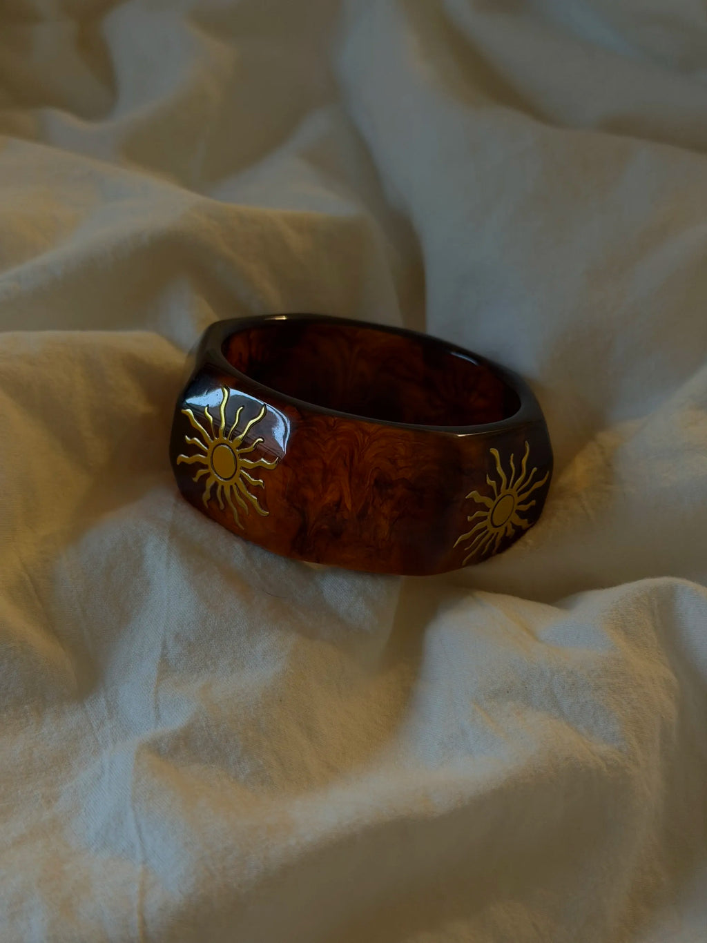 vintage amber sunflower wide bracelet