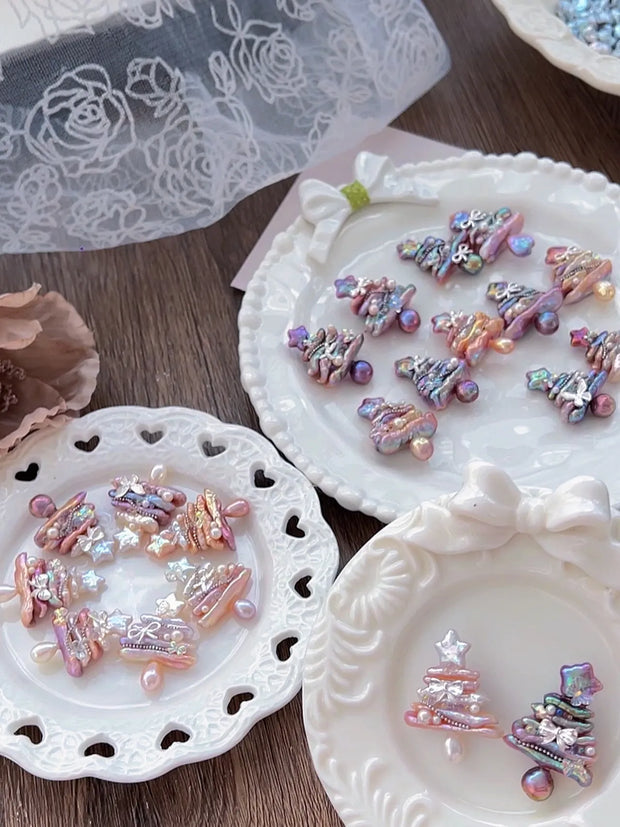 handcrafted Iridescent baroque pearl Christmas tree pendant