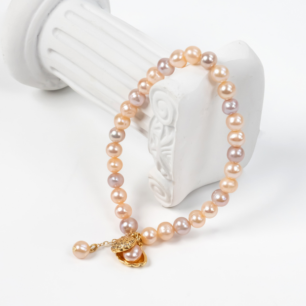 6-7mm natural freshwater pearl bracelet candy color elastic string pearl