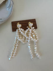 natural freshwater pearl baroque long tassel heart earrings
