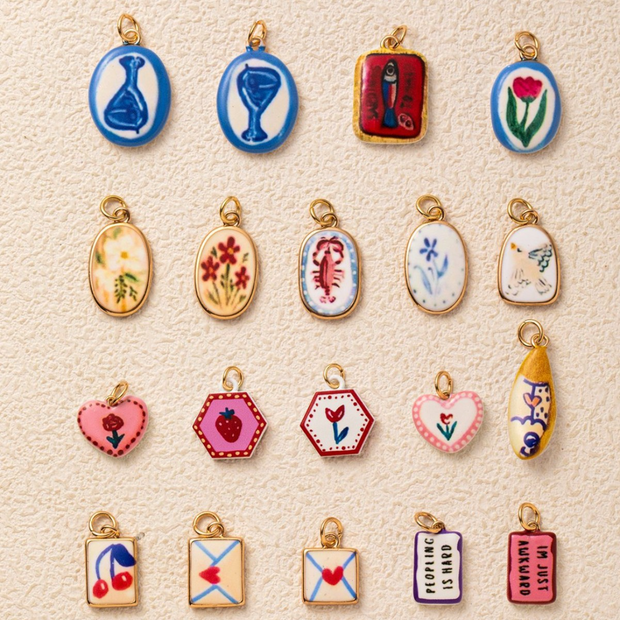 Hand-painted ceramic vintage pendants