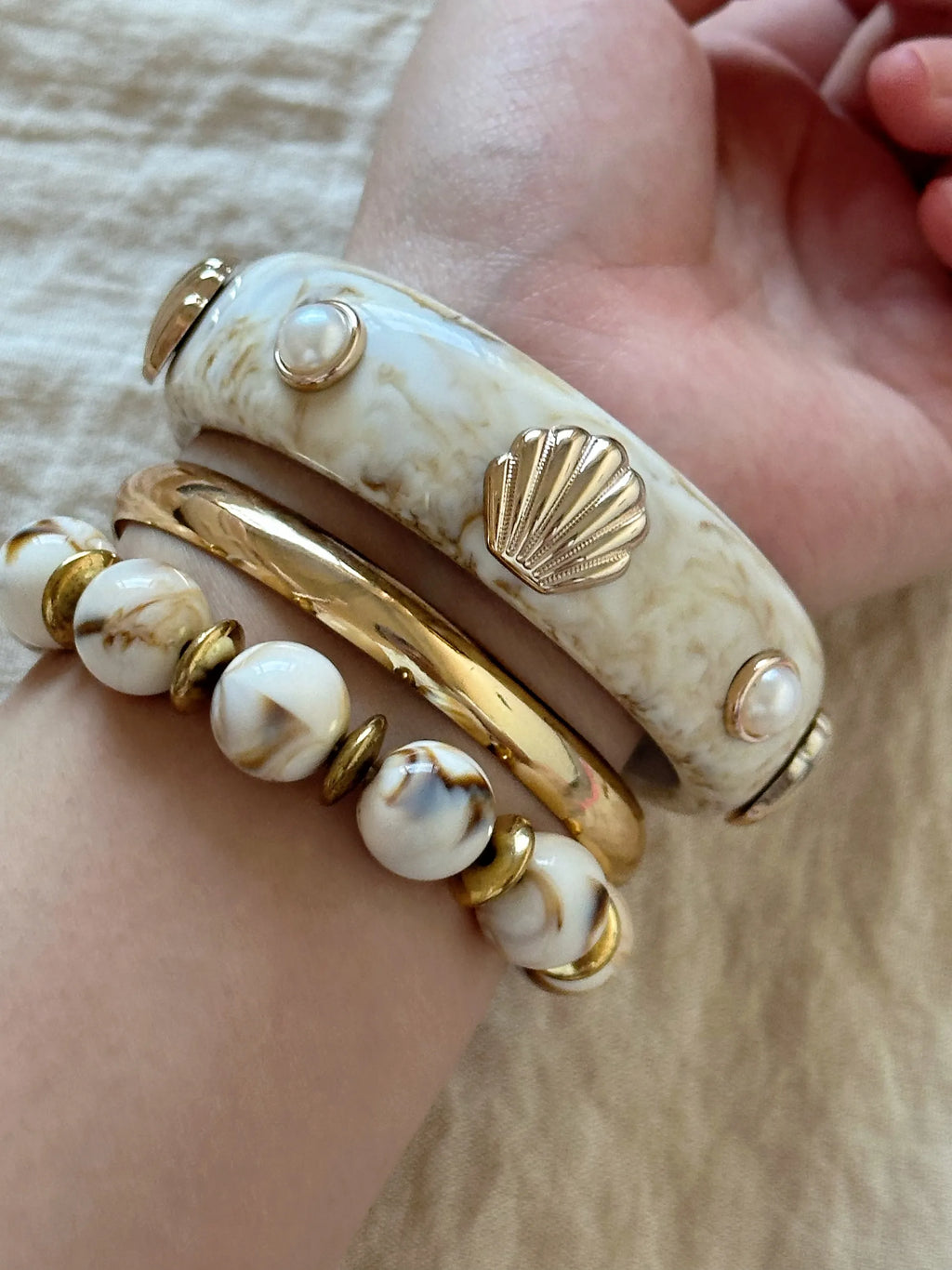 vintage seashell marble pattern bracelet stacked three-piece set