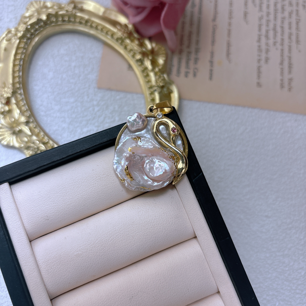 handmade baroque pearl swan pendant