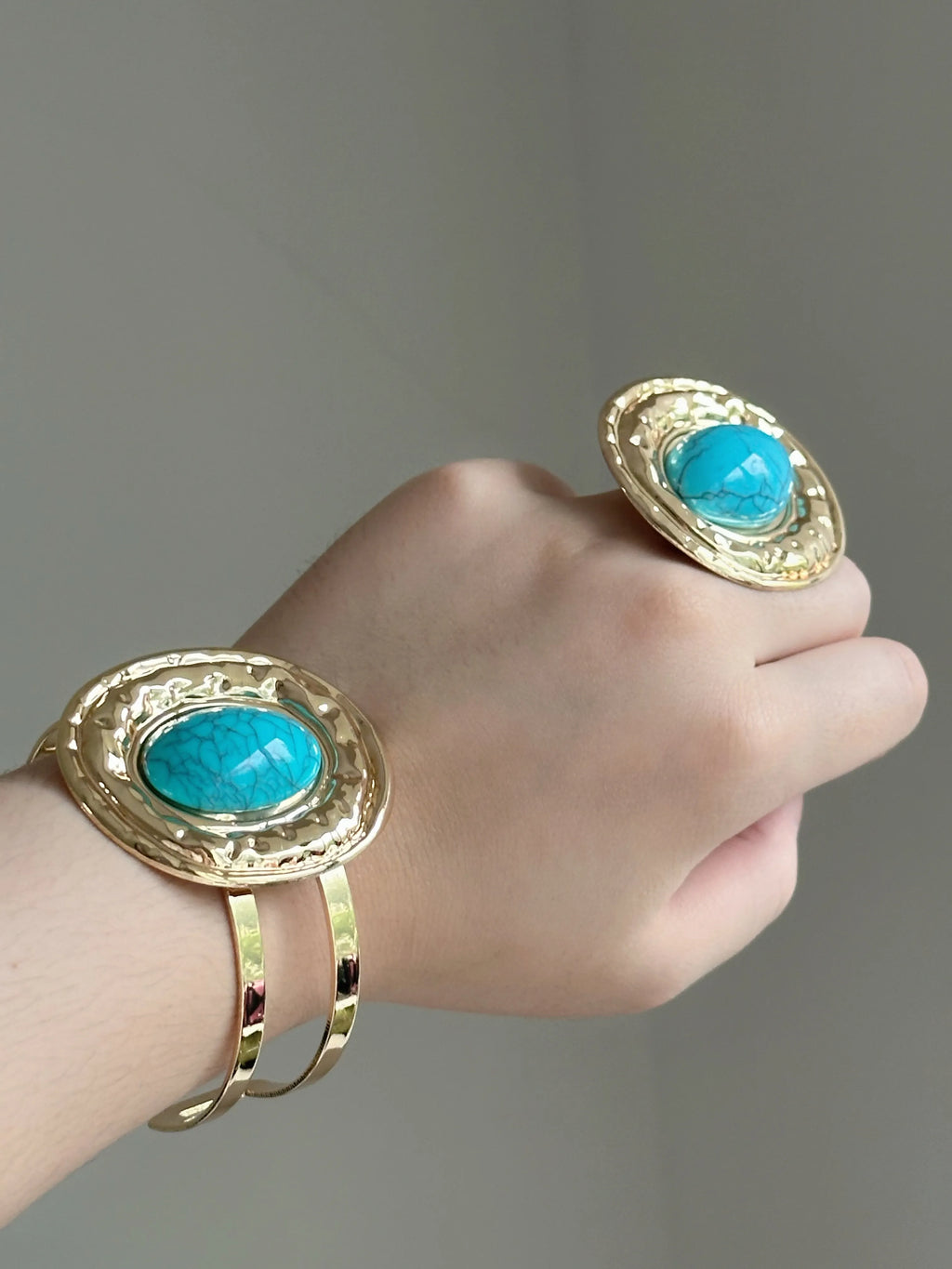 Nile Gold blue ring & bracelet set