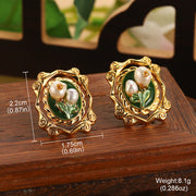 handmade oil painting dripping glaze flowers earrings
