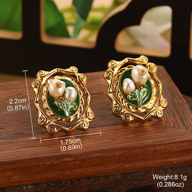 handmade oil painting dripping glaze flowers earrings