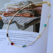 Colorful natural stone freshwater pearl handmade beaded clavicle necklace