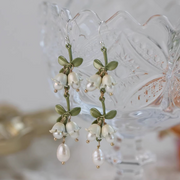 Lily of the Valley handmade pearls silver earrings