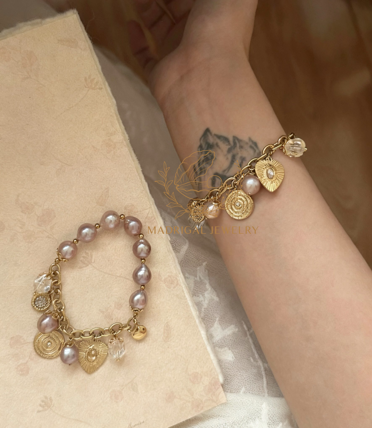 handmade purple natural baroque pearl heart bracelet