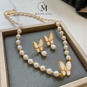 pearl butterfly mother-of-pearl necklace and earrings set