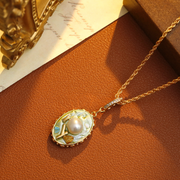 monet garden natural pearl oil painting necklace