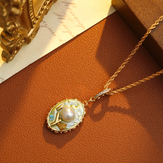 monet garden natural pearl oil painting necklace