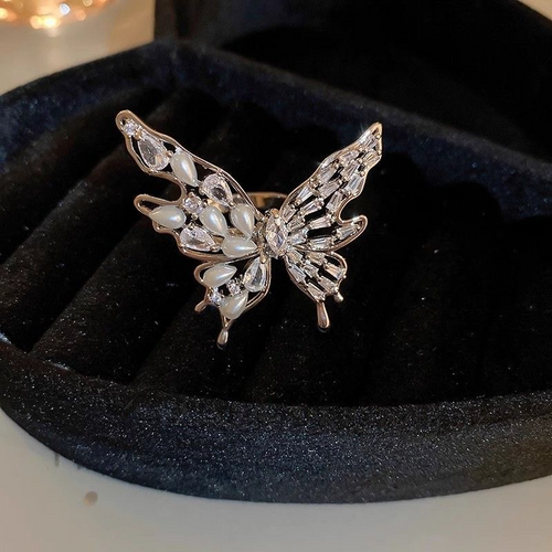 adjustable butterfly pearl zirconia light luxury ring