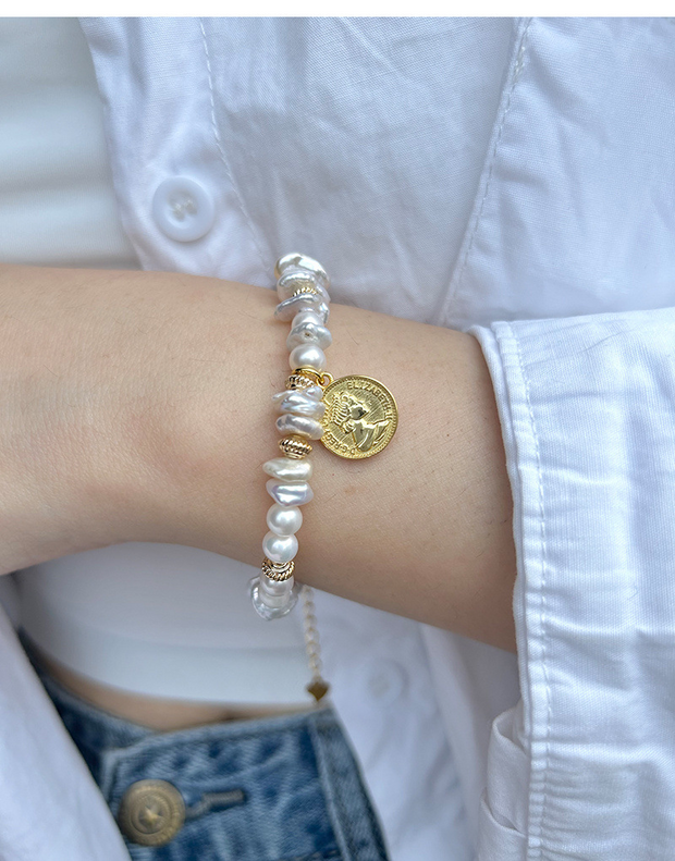 natural freshwater pearl and silver bracelet