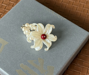 handmade iris and pearl stretch ring