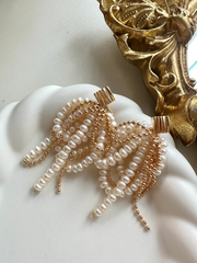 handmade natural freshwater pearl baroque long tassel earrings