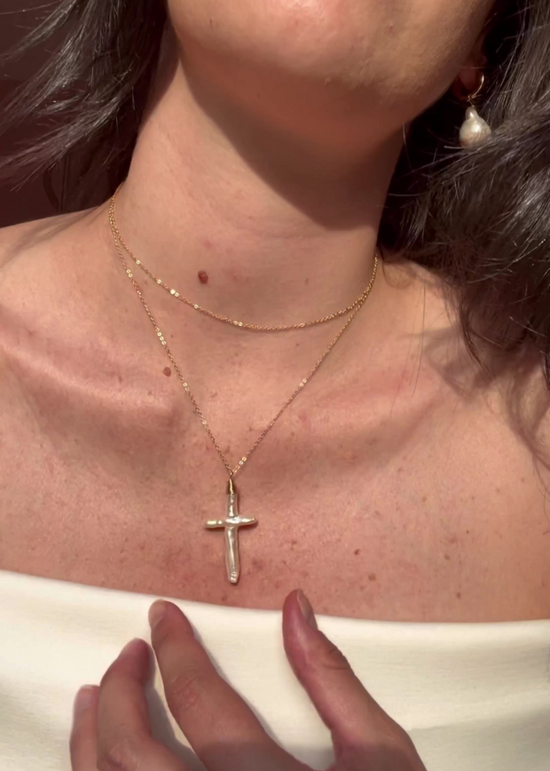 handmade baroque pearl cross necklace