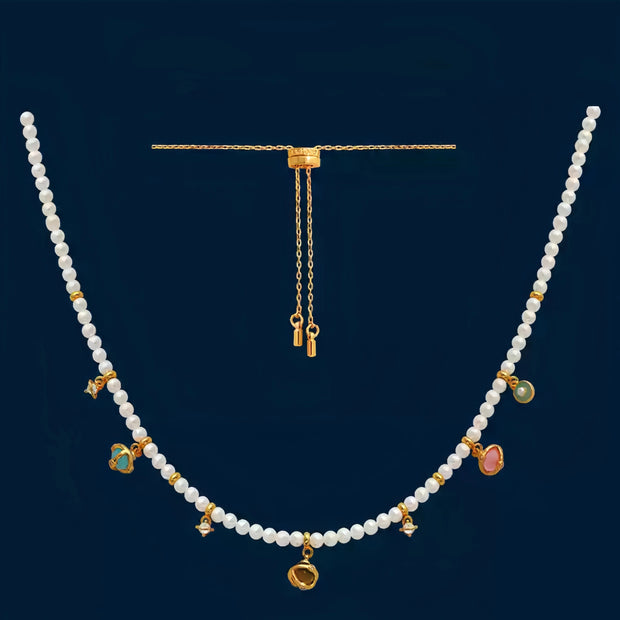 colored gemstone pendant millet bead pearl bracelet & necklace set