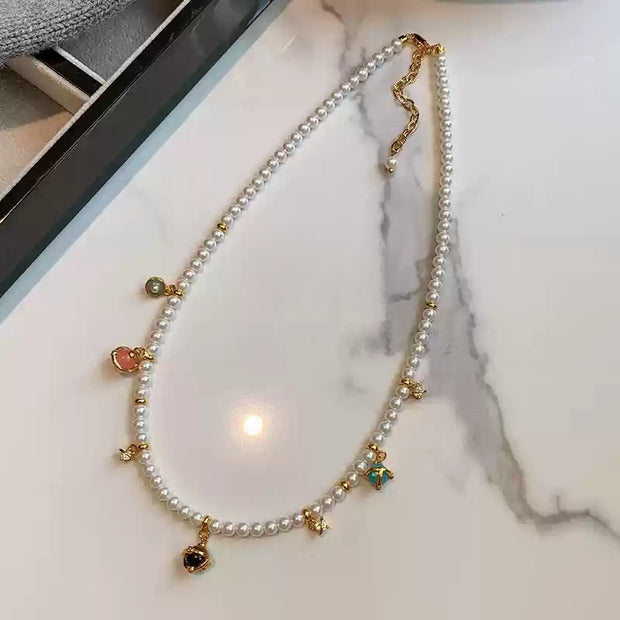 colored gemstone pendant millet bead pearl bracelet & necklace set