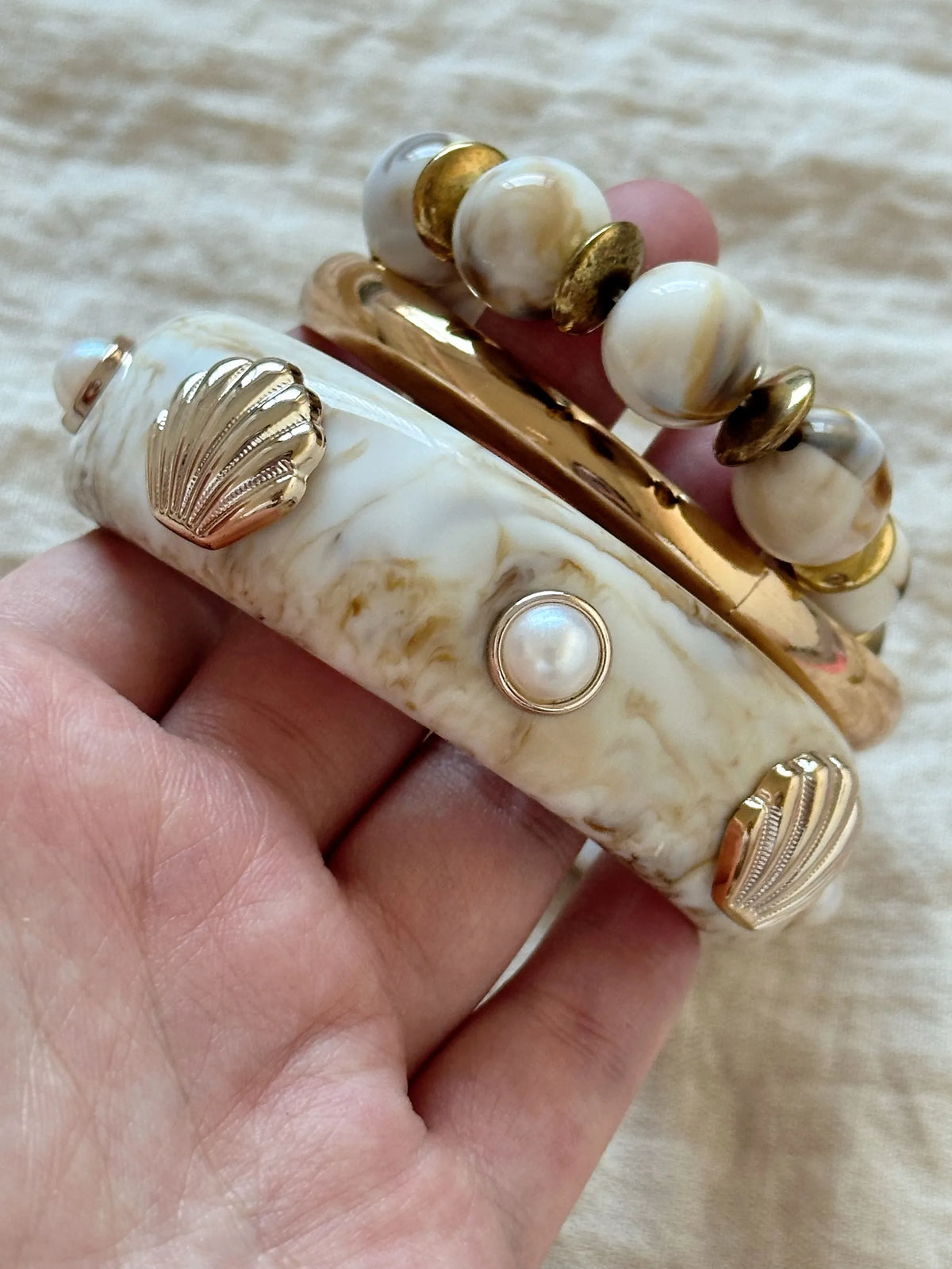 vintage seashell marble pattern bracelet stacked three-piece set