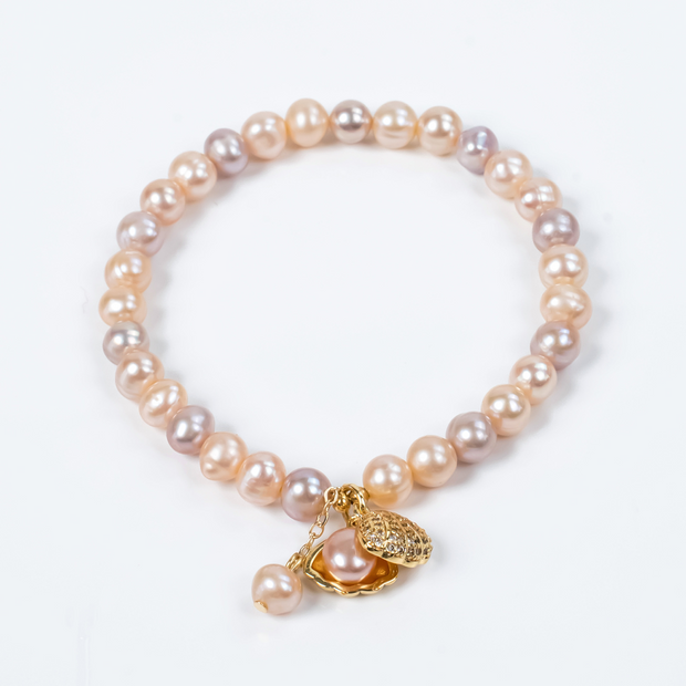 6-7mm natural freshwater pearl bracelet candy color elastic string pearl