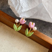 baroque pearl oil painting flowers earrings