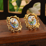 handmade oil painting dripping glaze flowers earrings