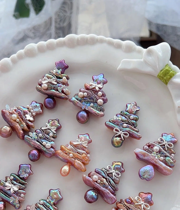 handcrafted Iridescent baroque pearl Christmas tree pendant