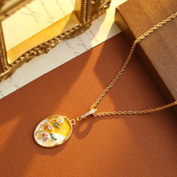 monet garden natural pearl oil painting necklace
