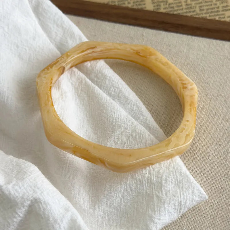 retro geometric irregular oval resin and wood bracelet set