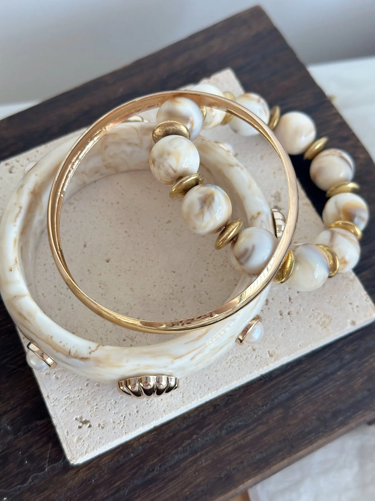 vintage seashell marble pattern bracelet stacked three-piece set