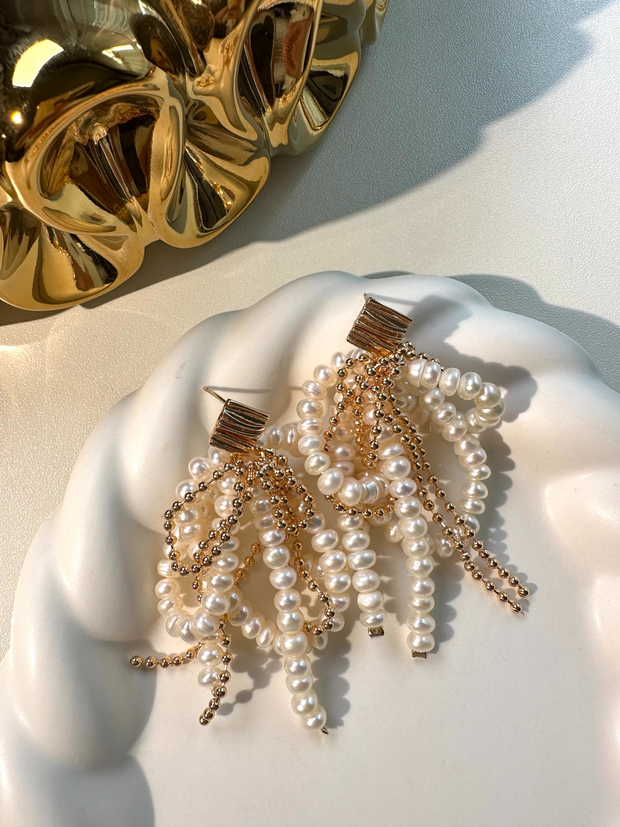 handmade natural freshwater pearl baroque long tassel earrings