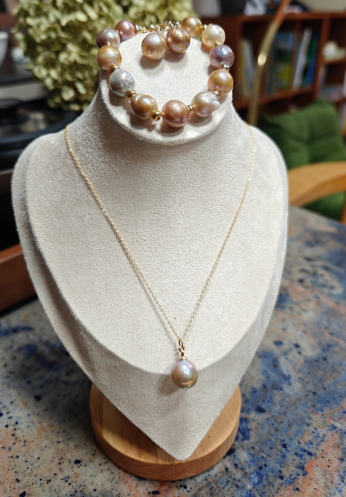 14K gold-filled earrings, necklace and bracelet DIY three-piece set