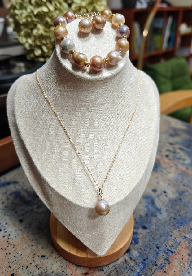 14K gold-filled earrings, necklace and bracelet DIY three-piece set