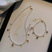 colored gemstone pendant millet bead pearl bracelet & necklace set