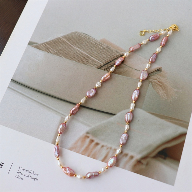 Retro freshwater hemp gray two-tone baroque pearl necklace