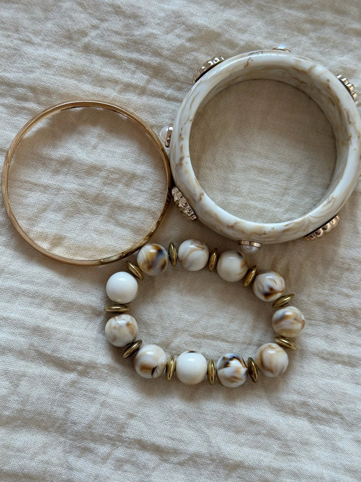 vintage seashell marble pattern bracelet stacked three-piece set