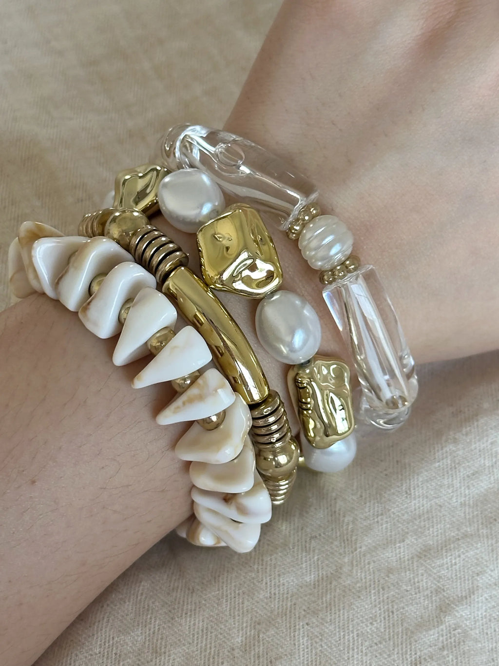 shimmering vintage gold pearl multi-layered bracelet