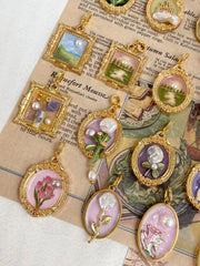 hand-painted baroque pearl floral Oil painting pendant