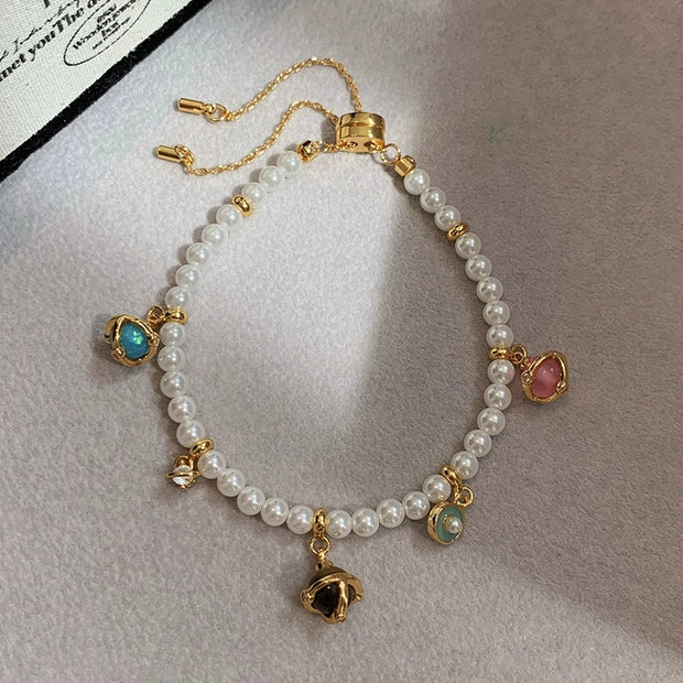 colored gemstone pendant millet bead pearl bracelet & necklace set