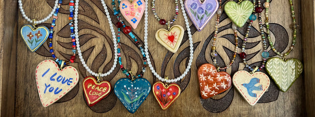 vintage love handcrafted clay heart necklace