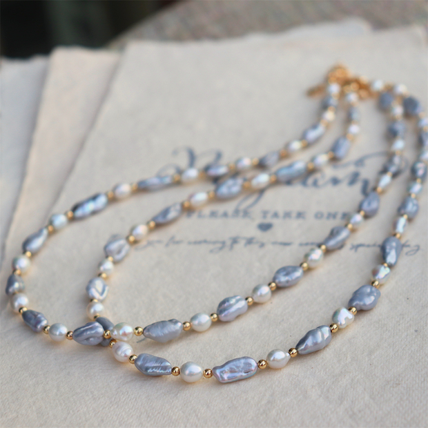 Retro freshwater hemp gray two-tone baroque pearl necklace