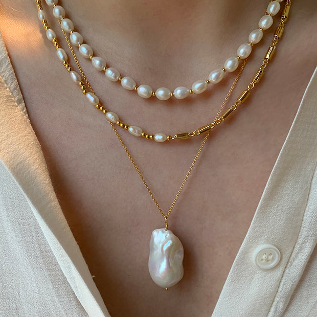 natural freshwater baroque pearl layered sweater necklace