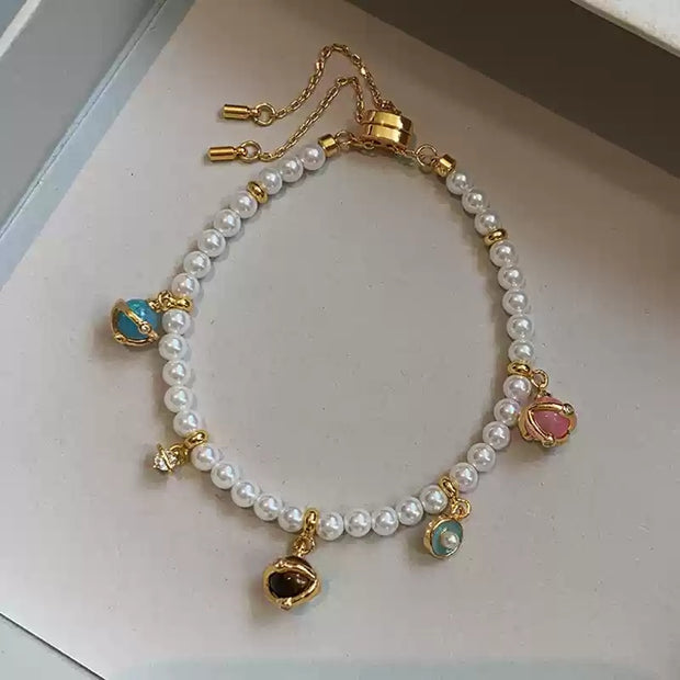 colored gemstone pendant millet bead pearl bracelet & necklace set