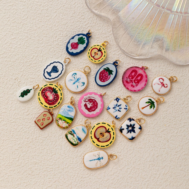 Hand-painted ceramic vintage pendants