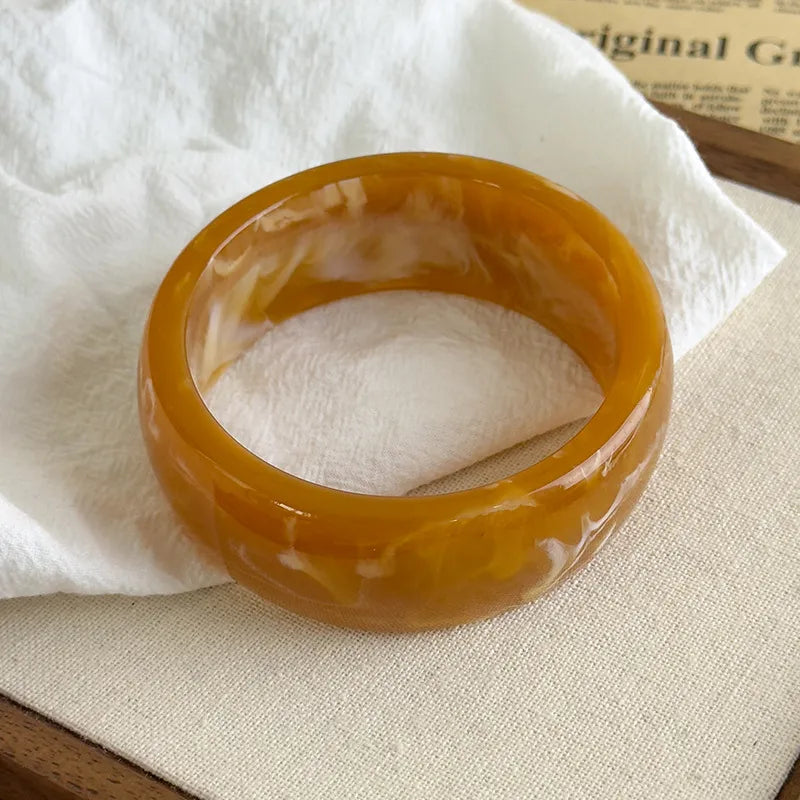 retro geometric irregular oval resin and wood bracelet set