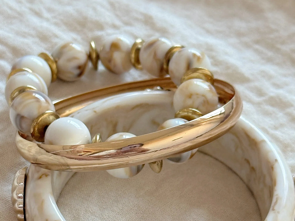 vintage seashell marble pattern bracelet stacked three-piece set