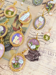 hand-painted baroque pearl floral Oil painting pendant