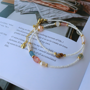 Colorful natural stone freshwater pearl handmade beaded clavicle necklace